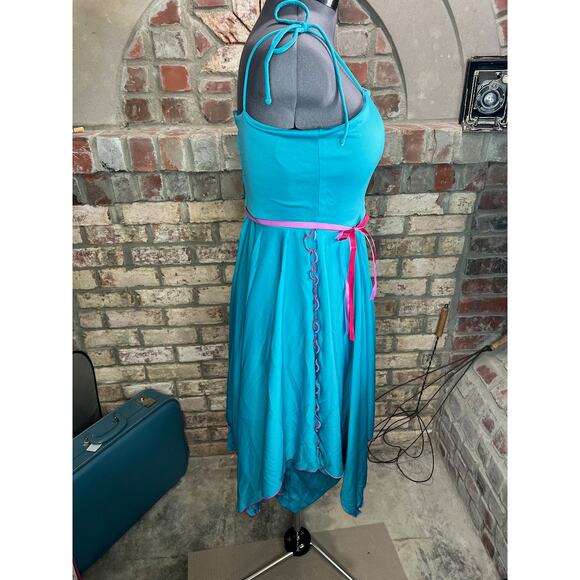 slip dress adjustable straps blue purple handkerchief hem - Picture 7 of 10